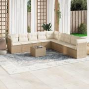 vidaXL Soffgrupp för trädgård med dynor 10 delar beige konstrotting