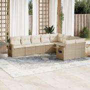 vidaXL Soffgrupp för trädgården med dynor 9 delar beige konstrotting