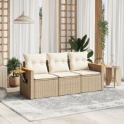 vidaXL Soffgrupp för trädgården 3 delar med dynor beige konstrotting