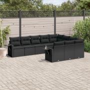 vidaXL Loungegrupp 10 delar med svarta dynor konstrotting
