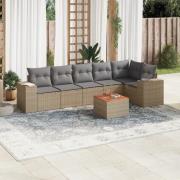 vidaXL Matgrupp för trädgården med dynor 7 delar beige konstrotting