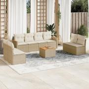 vidaXL Soffgrupp för trädgården med dynor 9 delar beige konstrotting