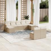 vidaXL Soffgrupp för trädgården med dynor 9 delar beige konstrotting