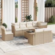 vidaXL Soffgrupp för trädgården med dynor 9 delar beige konstrotting