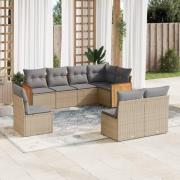 vidaXL Matgrupp för trädgården med dynor 8 delar beige konstrotting