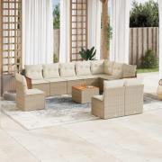 vidaXL Loungegrupp för trädgården m. dynor 11 delar beige konstrotting