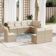 vidaXL Matgrupp för trädgården med dynor 8 delar beige konstrotting