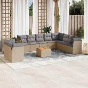 vidaXL Soffgrupp för trädgård med dynor 11 delar mixbeige konstrotting