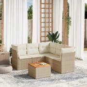 vidaXL Soffgrupp för trädgården med dynor 6 delar beige konstrotting