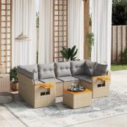 vidaXL Matgrupp för trädgården med dynor 7 delar beige konstrotting