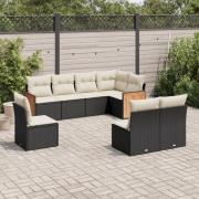 vidaXL Loungegrupp för trädgården med dynor 8 delar svart konstrotting