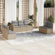 vidaXL Soffgrupp för trädgård med dynor 7 delar mixbeige konstrotting