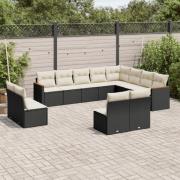 vidaXL Loungegrupp med dynor 12 delar svart konstrotting