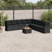 vidaXL Loungegrupp 10 delar med svarta dynor konstrotting