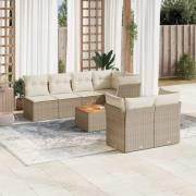 vidaXL Matgrupp för trädgården med dynor 8 delar beige konstrotting