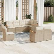 vidaXL Matgrupp för trädgården med dynor 8 delar beige konstrotting