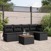 vidaXL Loungegrupp med dynor 6 delar svart konstrotting