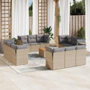 vidaXL Soffgrupp för trädgården med dynor 13 delar beige konstrotting