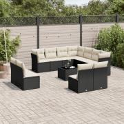 vidaXL Loungegrupp med dynor 12 delar svart konstrotting