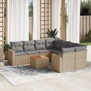 vidaXL Soffgrupp för trädgården med dynor 9 delar beige konstrotting