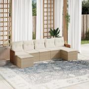 vidaXL Matgrupp för trädgården med dynor 7 delar beige konstrotting