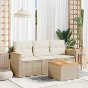 vidaXL Soffgrupp för trädgård med dynor 4 delar beige konstrotting