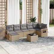 vidaXL Matgrupp för trädgården med dynor 8 delar beige konstrotting