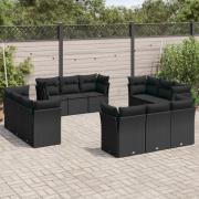vidaXL Loungegrupp med dynor 12 delar svart konstrotting
