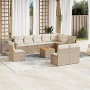vidaXL Loungegrupp för trädgården m. dynor 11 delar beige konstrotting