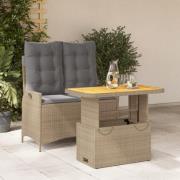 vidaXL Matgrupp för trädgården med dynor 2 delar beige konstrotting