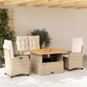 vidaXL Soffgrupp för trädgården med dynor 4 delar beige konstrotting