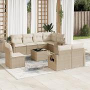 vidaXL Soffgrupp för trädgården med dynor 9 delar beige konstrotting