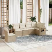 vidaXL Soffgrupp för trädgården med dynor 6 delar beige konstrotting