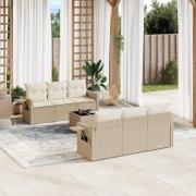 vidaXL Matgrupp för trädgården med dynor 7 delar beige konstrotting