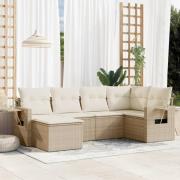 vidaXL Soffgrupp för trädgården med dynor 6 delar beige konstrotting