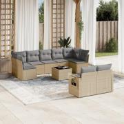 vidaXL Soffgrupp för trädgård med dynor 10 delar beige konstrotting