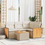 vidaXL Soffgrupp för trädgården med dynor 5 delar beige konstrotting