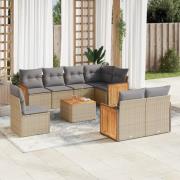 vidaXL Soffgrupp för trädgården med dynor 9 delar beige konstrotting