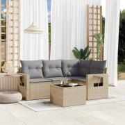 vidaXL Soffgrupp för trädgården med dynor 5 delar beige konstrotting