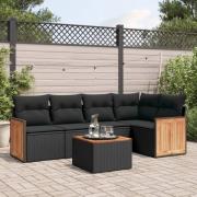 vidaXL Loungegrupp med dynor 6 delar svart konstrotting