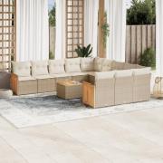vidaXL Soffgrupp för trädgården 12 delar med dynor beige konstrotting