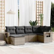 vidaXL Loungegrupp för trädgården med dynor 6 delar grå konstrotting