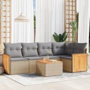 vidaXL Soffgrupp för trädgården med dynor 6 delar beige konstrotting