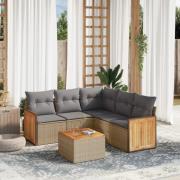 vidaXL Soffgrupp för trädgården med dynor 6 delar beige konstrotting