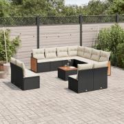 vidaXL Loungegrupp med dynor 12 delar svart konstrotting