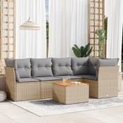 vidaXL Soffgrupp för trädgård med dynor 6 delar mixbeige konstrotting