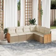 vidaXL Soffgrupp för trädgården med dynor 6 delar beige konstrotting