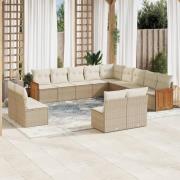 vidaXL Soffgrupp för trädgården med dynor 13 delar beige konstrotting
