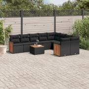 vidaXL Loungegrupp 10 delar med svarta dynor konstrotting