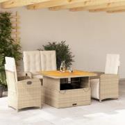 vidaXL Soffgrupp för trädgården med dynor 4 delar beige konstrotting